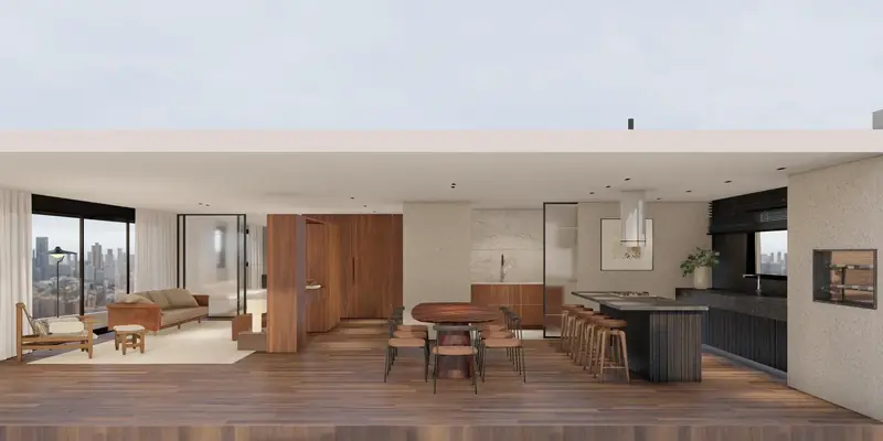 Living integrado · 255 m²